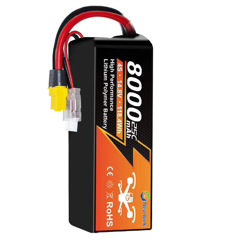 NewYenk 4S 8000mAh 14.8V 25C XT90 LiPo Battery – Ultra-Capacity Power for FPV Drones, Aerial Photography and RC Airplanes