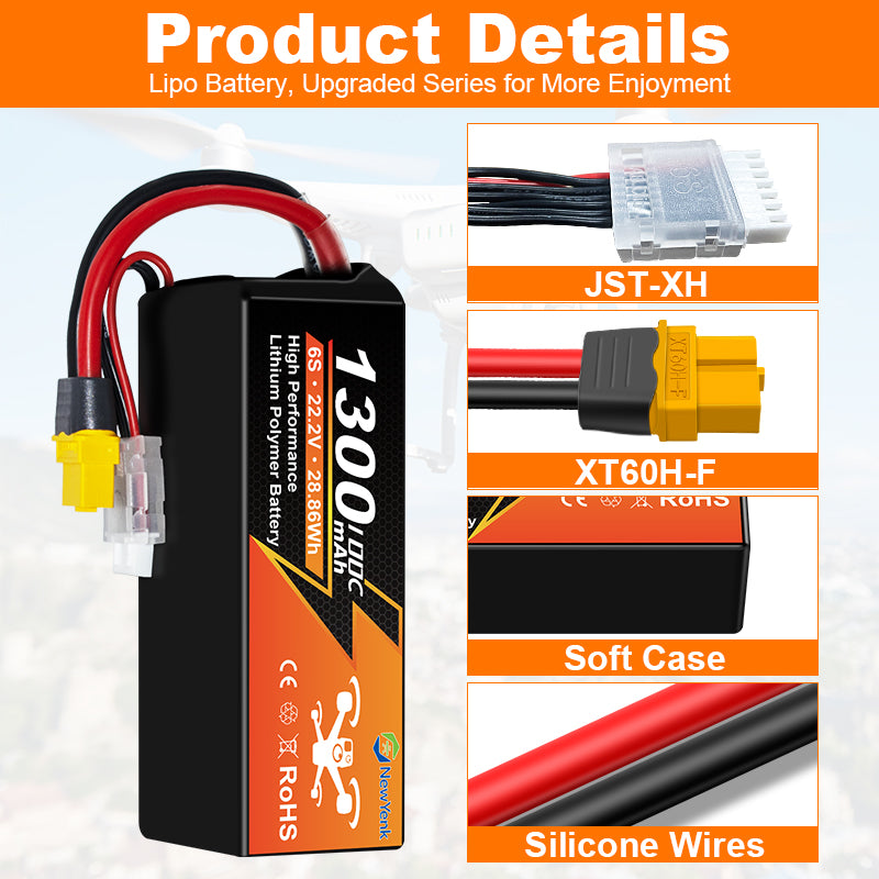 NewYenk 6S 1300mAh 22.2V 100C FPV With XT60 100% LCO Lipo Battery