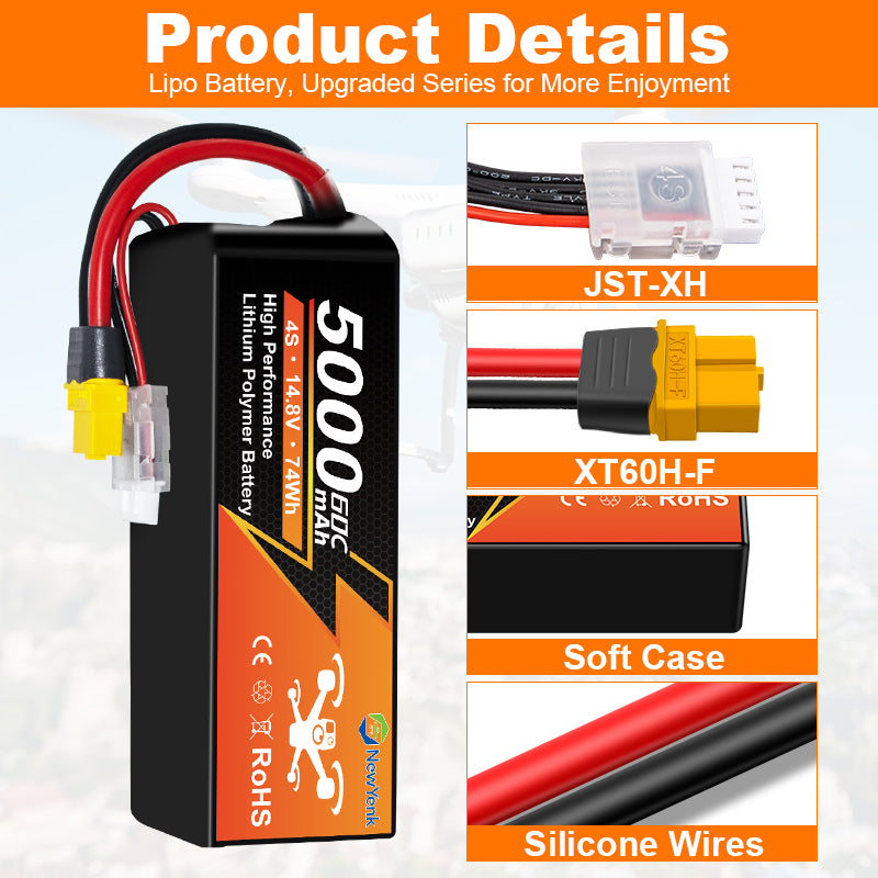 Newyenk 4S 5000mAh 60C 100%LCO Lipo Battery