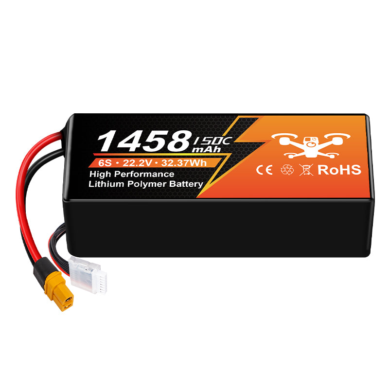 NewYenk 6S 1458mAh 22.2V 150C XT60 Plug LiPo Battery – Extreme Discharge Power for FPV Racing Drones, Freestyle Quads and RC Airplanes