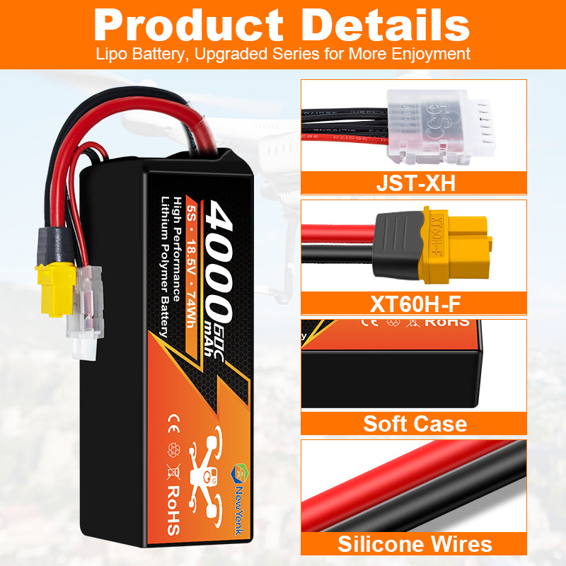 Newyenk 5S 4000mAh 60C 100% LCO Lipo Battery with XT90
