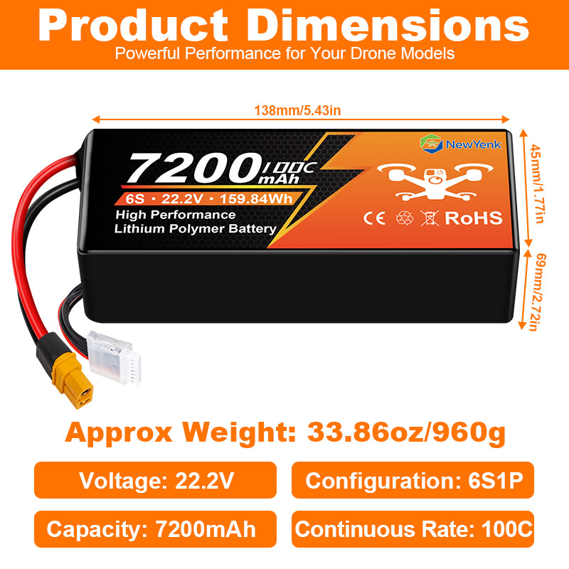 NewYenk 6S 7200mAh 22.2V 100C LiPo Battery with EC5