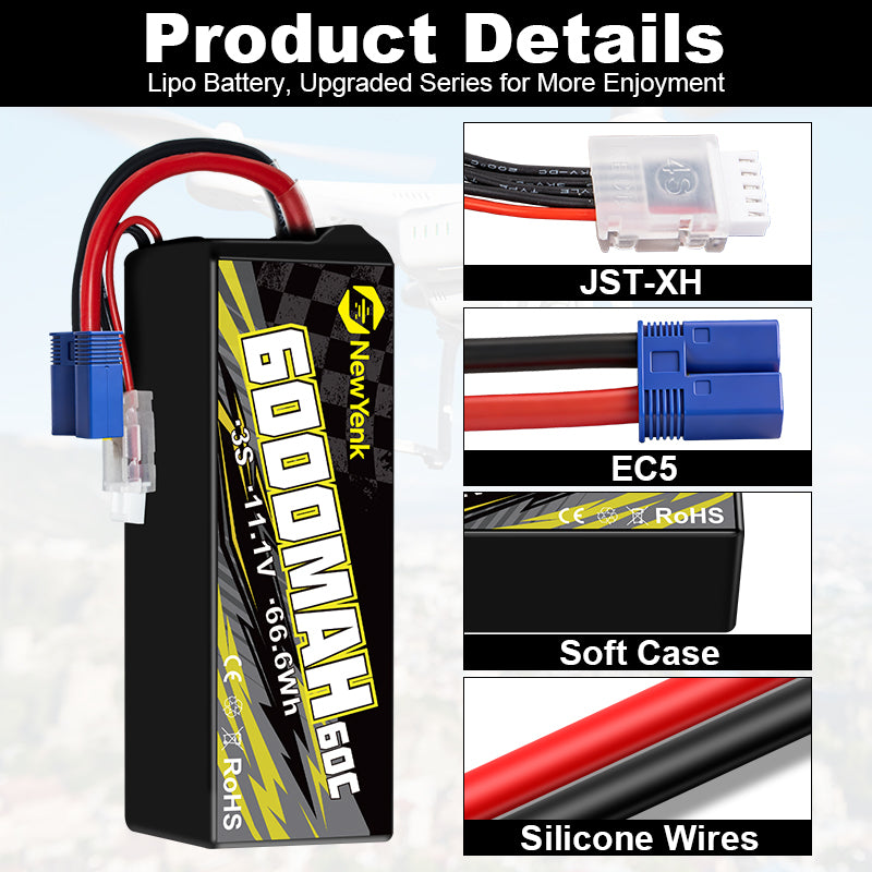 Newyenk 3S 6000mAh 60C (Burst 120C)Lipo Battery with EC5 100% LCO Material