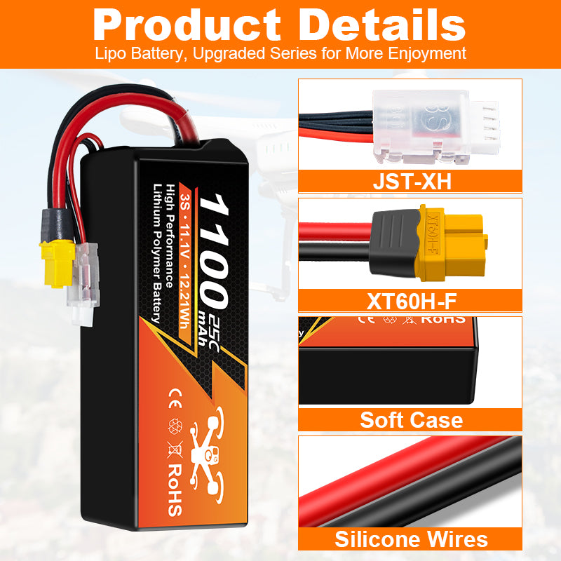NewYenk 3S 1100mAh 11.1V 25C with XT30 LiPo Battery for FPV Drones & RC Planes