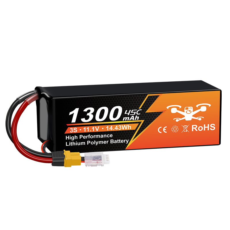 NewYenk 3S 1300mAh 11.1V 45C With XT60/30 LiPo Battery for FPV Drones & RC Planes