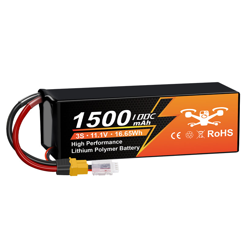 NewYenk 3S 1500mAh 11.1V 100C with XT60 LiPo Battery – High Power Pack for FPV Racing Drones, Freestyle Quads and RC Airplanes