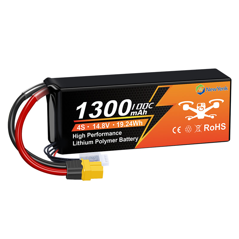 NewYenk 4S 1300mAh 14.8V 100C with XT60 LiPo Battery – Ultra-High Discharge Power for FPV Racing Drones, Freestyle Quads and RC Airplanes