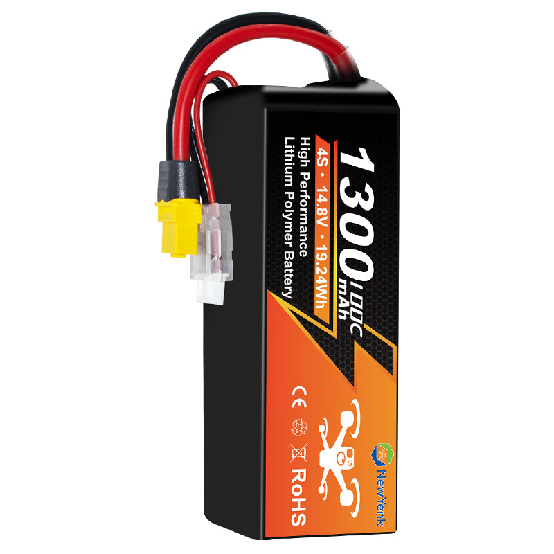 NewYenk 4S 1300mAh 14.8V 100C with XT60 LiPo Battery – Ultra-High Discharge Power for FPV Racing Drones, Freestyle Quads and RC Airplanes