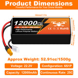 NewYenk 6S 12000mAh 22.2V 25C（Industrial / Aerial LiPo Battery）