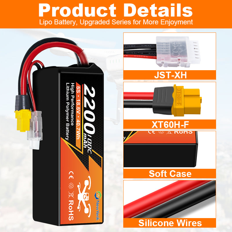 NewYenk 5S 2200mAh 18.5V 100C FPV With XT60 Lipo Battery