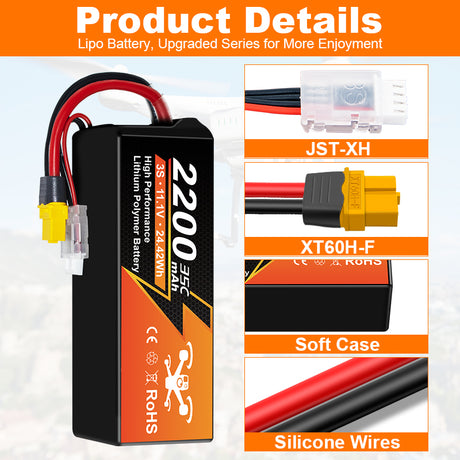 NewYenk 3S 2200mAh 11.1V 35C with XT30/XT60 LiPo Battery