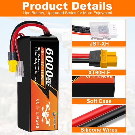 NewYenk 4S 6000mAh 14.8V 35C With XT90/EC5 LiPo Battery