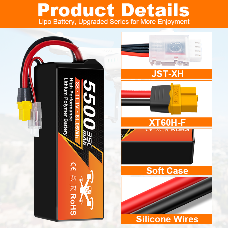NewYenk 3S 5000mAh 11.1V 60C With XT60 Plug 100% LCO LiPo Battery