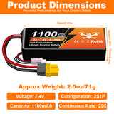 NewYenk 2S 1100Mah 7.4V 25C With XT30 for FPV Racing Drones Lipo Battery, Micro Quadcopters and RC Airplanes