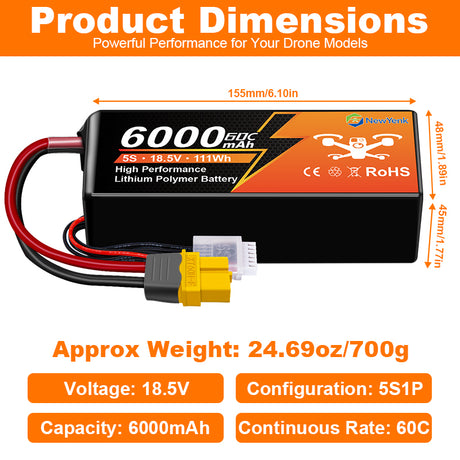 Newyenk 5S 6000mAh 60C With XT60/EC5/XT90 100%LCO Lipo Battery