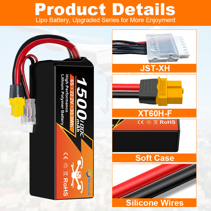 Newyenk 1500mAh 6S 100C Lipo Battery With XT60 Plug