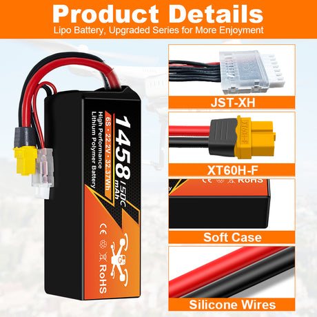 NewYenk 6S 1458mAh 22.2V 150C With XT60 Plug LiPo Battery