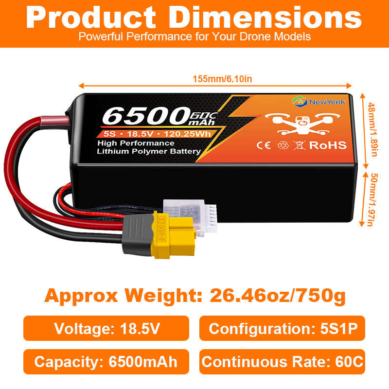 Newyenk 5S 6500mAh 60C 100%LCO Lipo Battery