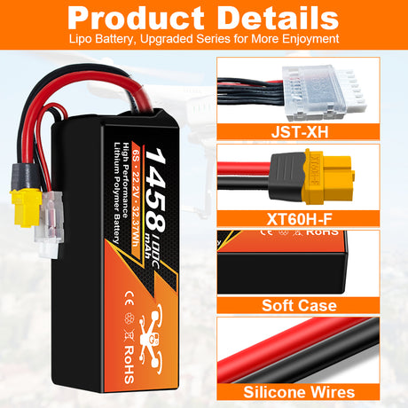 NewYenk 6S 1458mAh 22.2V 100C With XT60 Plug LiPo Battery