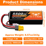 NewYenk 2S 5500mAh 7.4V 25C With EC5 LiPo Battery for FPV Drones & RC Planes