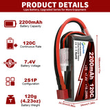 NewYenk 2S 2200mAh 7.4V 120C Lipo Battery With Deans T Plug