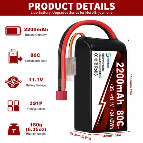 NewYenk 3S 2200mAh 11.1V 80C LiPo Battery with Deans T Plug