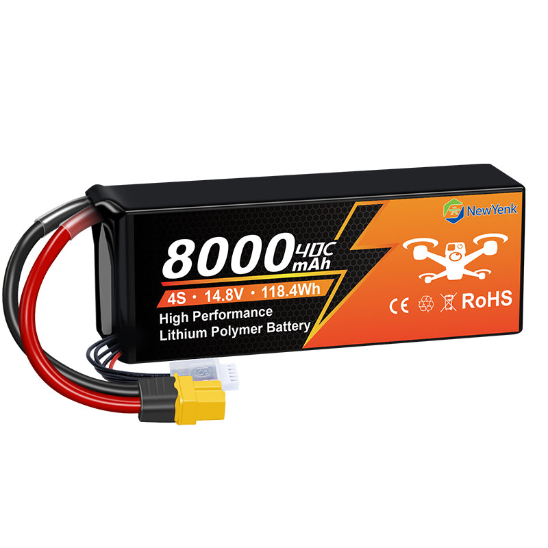 NewYenk 4S 8000mAh 14.8V 40C XT90 LiPo Battery – High-Capacity Long-Endurance Pack for FPV Drones, Aerial Photography and RC Airplanes