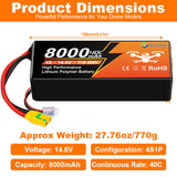 NewYenk 4S 8000mAh 14.8V 40C XT90 LiPo Battery – High-Capacity Long-Endurance Pack for FPV Drones, Aerial Photography and RC Airplanes
