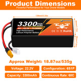 Newyenk 6S 3300mAh 60C Lipo Battery With XT60 100% LCO