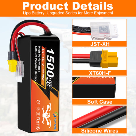 NewYenk 4S 1500mAh 14.8V 100C with XT60 LiPo Battery