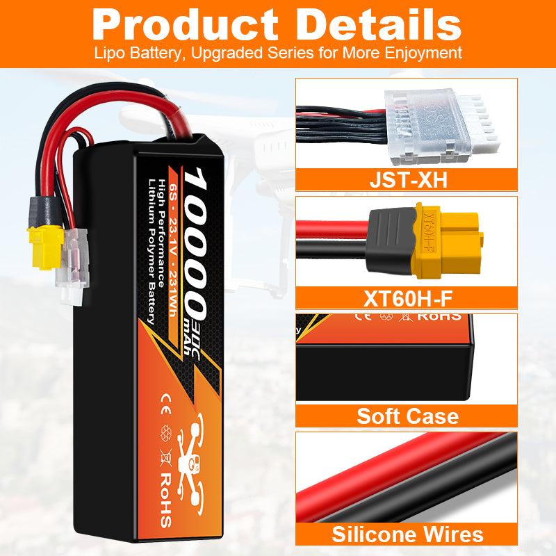 NewYenk 6S 10000mAh 22.2V 30C LiPo Battery XT90 / EC5– Ultra-Capacity Long-Endurance Pack for FPV Drones, Aerial Photography and RC Airplanes