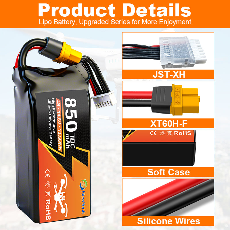 Newyenk 4S 850mAh 70C Lipo Battery with XT60