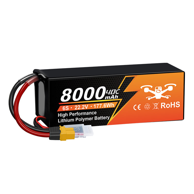 NewYenk 6S 8000mAh 22.2V 40C LiPo Battery With XT60 – High-Capacity Long-Endurance Pack for FPV Drones, Aerial Photography and RC Airplanes