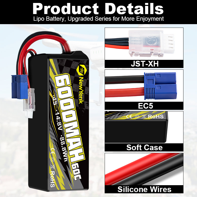 Newyenk 4S 6000mAh 60C （Burst 120C）Lipo Battery with EC5 100% LCO