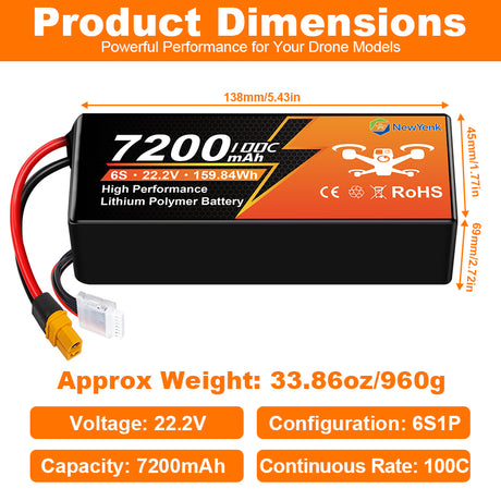NewYenk 6S 7200mAh 22.2V 100C LiPo Battery with EC5
