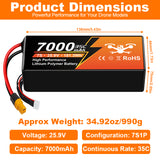 NewYenk 7S 7000mAh 25.9V 35C LiPo Battery – Ultra-Capacity Long-Endurance Pack for FPV Drones, Aerial Photography and RC Airplanes