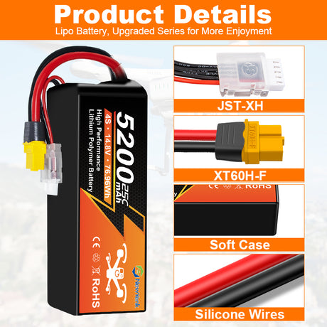 NewYenk 4S 5200mAh 14.8V 25C With EC5 LiPo Battery