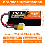 NewYenk 5S 5500mAh 18.5V 25C EC5 Plug LiPo Battery – Ultra-Capacity Power for FPV Drones, Aerial Photography and RC Airplanes
