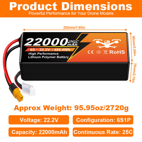 NewYenk 6S 22000mAh 22.2V 25C（High Capacity Industrial LiPo Battery）