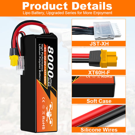 NewYenk 6S 8000mAh 22.2V 25C  With XT60 LiPo Battery