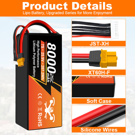 NewYenk 7S 8000mAh 25.9V 25C With EC5/XT90 LiPo Battery