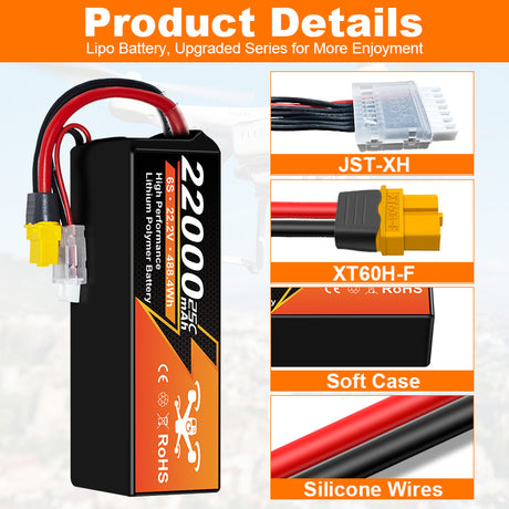 NewYenk 6S 22000mAh 22.2V 25C With XT90（High Capacity Industrial LiPo Battery）
