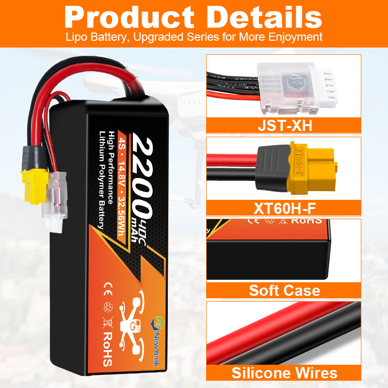 NewYenk 4S 2200mAh 14,8V 35C z akumulatorem LiPo XT60 – długotrwałe zasilanie dla dronów FPV, quadów freestyle i samolotów RC