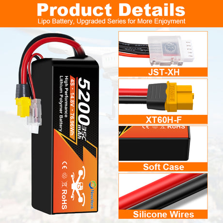 NewYenk 4S 5200mAh 14.8V 35C With EC5 LiPo Battery
