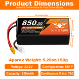 Newyenk 6S 850mah 70C Lipo Battery with Xt30