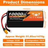 NewYenk 7S 10000mAh 25.9V 25C LiPo Battery With XT90– Ultra-Capacity Long-Endurance Pack for FPV Drones, Aerial Photography and RC Airplanes