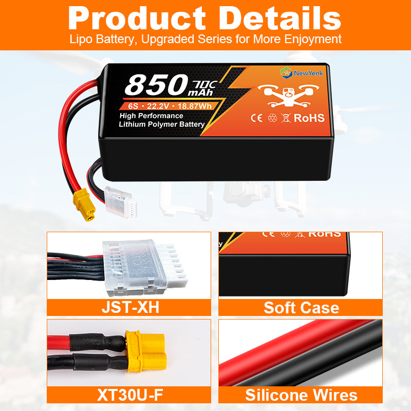 Newyenk 6S 850mah 70C Lipo Battery with Xt30