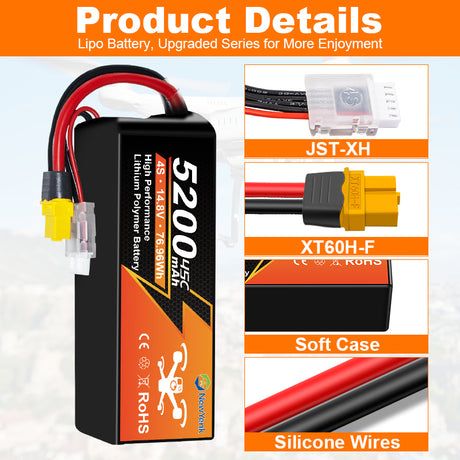 NewYenk 4S 5200mAh 14.8V 45C With EC5 LiPo Battery