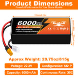 NewYenk 6S 6000mAh 22.2V 35C LiPo Battery – High-Capacity Long-Endurance Pack for FPV Drones, Aerial Photography and RC Airplanes