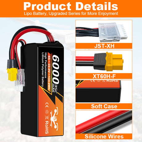 NewYenk 6S 6000mAh 22.2V 35C With EC5/XT60 LiPo Battery